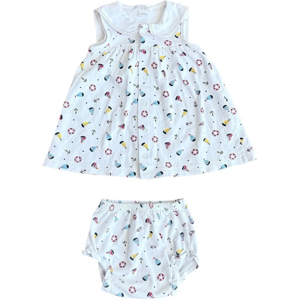 Kissy Kissy Baby Girl 2 Piece Sleeveless Embroidered Nautical Outfit. 3-6 Months